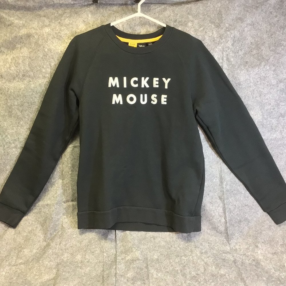 Frank & Oak x Disney Sweatshirt Black Crew Neck Mickey Mouse Embroidered Size M - Picture 1 of 7